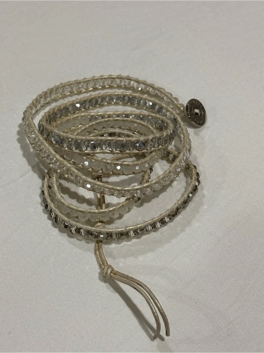 Victoria Emerson Cream and Silver Beaded Wrap Bracelet